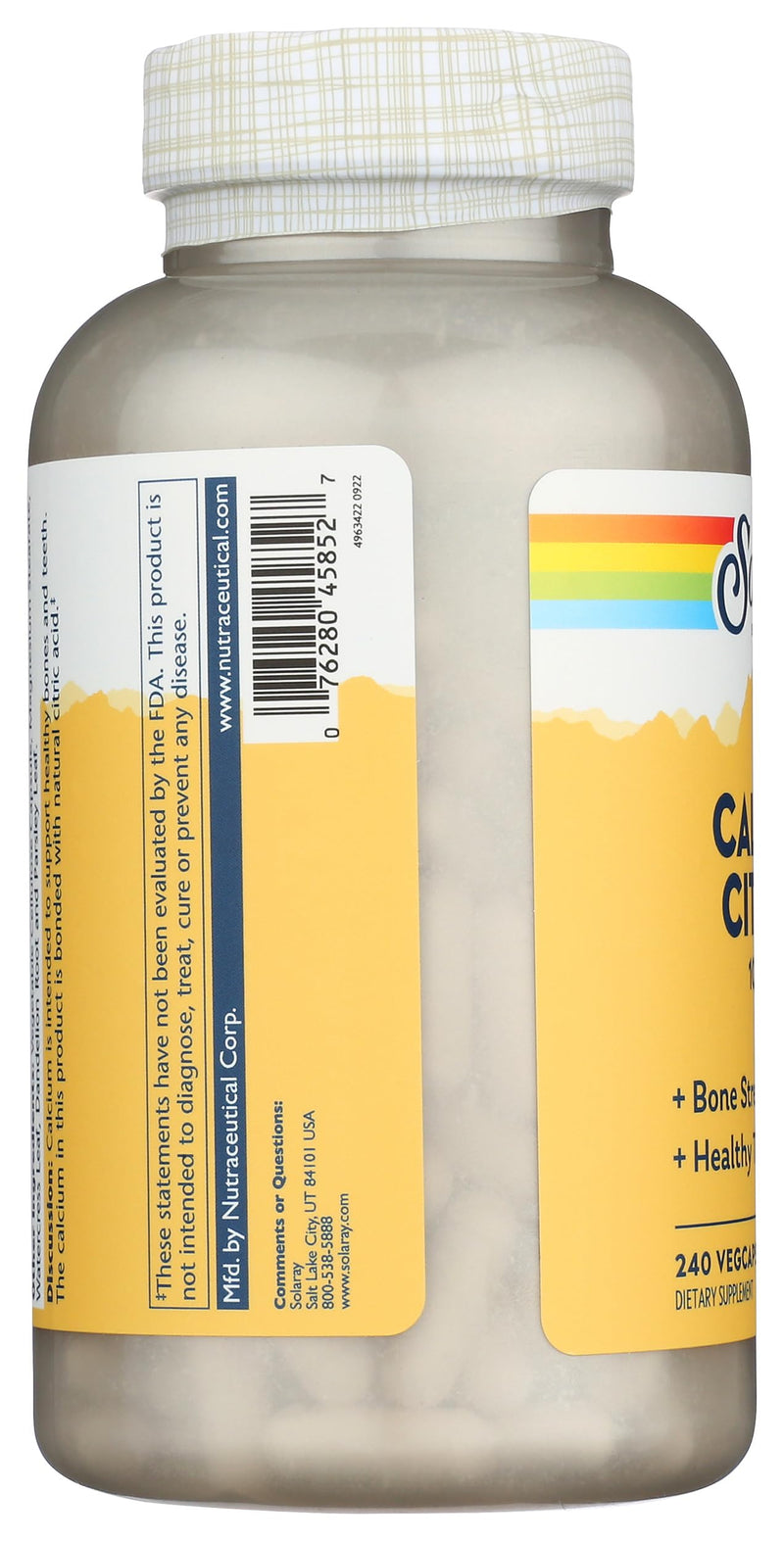 Solaray Calcium Citrate, 240 Caps, 0.75 Bottle