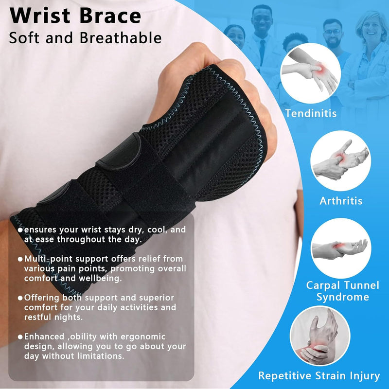 FREETOO Doctor Approved Wrist Support with 3 Stays,Adjustable Day Night Carpal Tunnel Wrist Splint for Men Women,Wrist Support Brace for Arthritis,Tendonitis,Sprained,RSI, Sports Protect, Right(S/M) Right(13-20CM) Right-RoseRed - BeesActive Australia