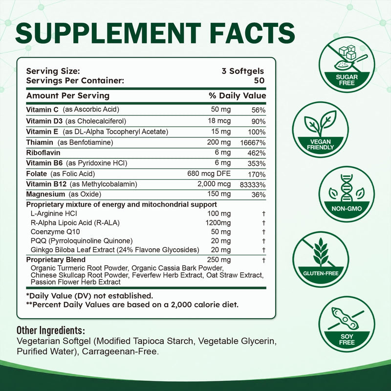 Neuropathy Support Supplement with R-Alpha Lipoic Acid 1200mg ALA– Nerve Health Formula for Neuropathy Pain Relief for Feet Hands Fingers Legs, Sciatica Ease with Vitamin B1 B6 B12–150 Softgels