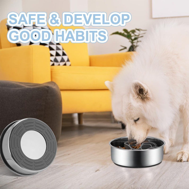 2-in-1 Slow Feeder Dog Bowls, Stainless Steel Pet Bowls with Silicone Slow Feeder Insert, Removable Non-Slip Rubber Base for Small Dogs to Slow Down Eating (Small Breed) Small Breed - BeesActive Australia