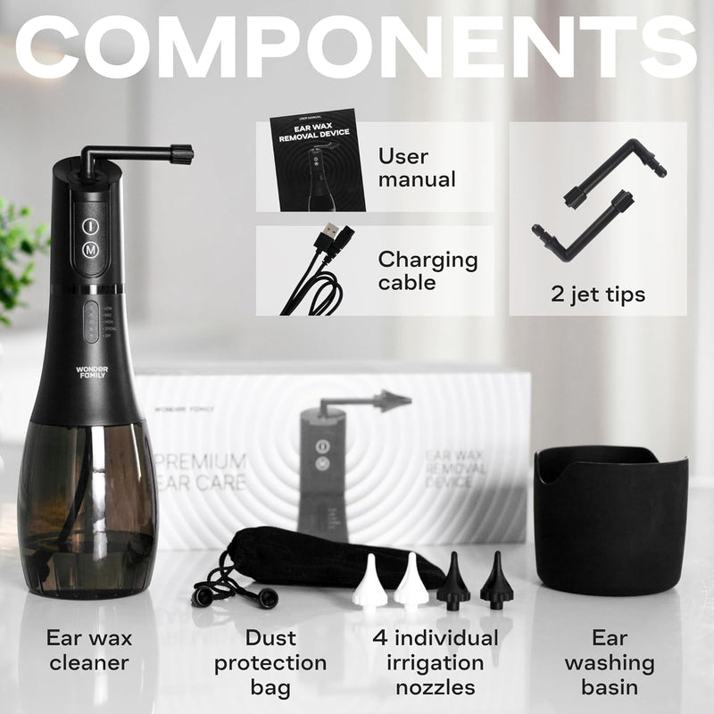 Electric 2-in-1 Ear and Oral Irrigator with 5 Pressure Modes and Timer, Ear Wax Removal and Water Flosser System with 6 Nozzles, Basin, Dust Bag and Charging Cable, Waterproof Grey - BeesActive Australia