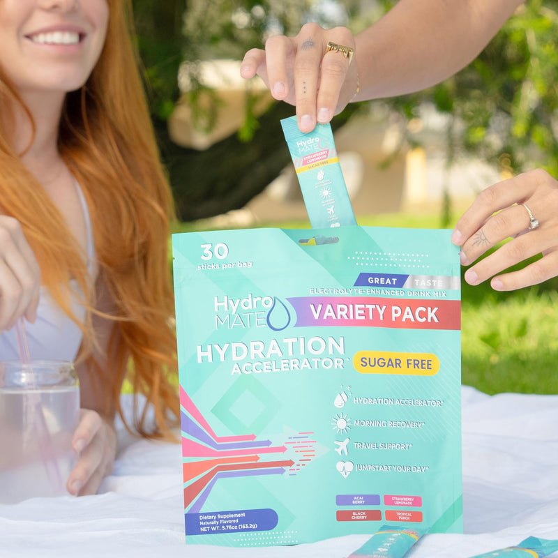Electrolyte Powder Sugar-Free Hydration Packets Variety Pack HydroMATE 30 Sticks 30 Count (Pack of 1)