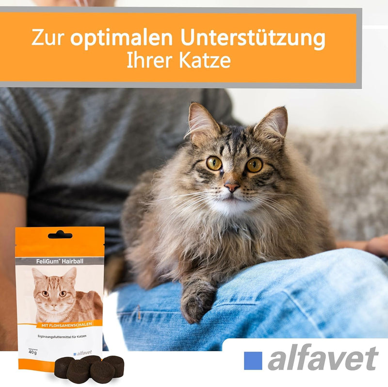alfavet FeliGum Hairball Chew Drops for Cats (40 g) – Hairball Support Supplement with Chicken Flavour – Digestive Support Treats for Hair Passage