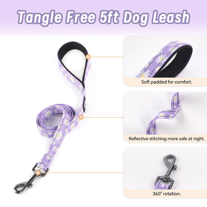 Dog Harness Leash Set, No Pull Adjustable Halter Cute Comfort Padded Handle for Medium Sized Large Small Dogs Walking Training Running with Reflective（Small,Purple） Purple - BeesActive Australia