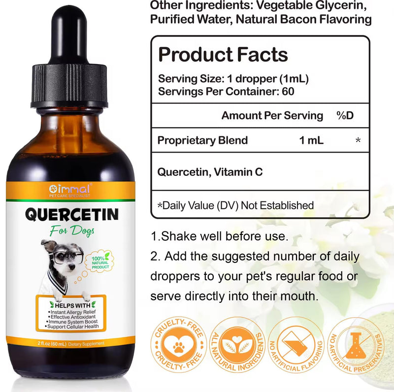 Quercetin for Dogs - Allergy Relief Support - Liquid Drops Herbal Supplement - Immune Boost, Antioxidant - 60 ml