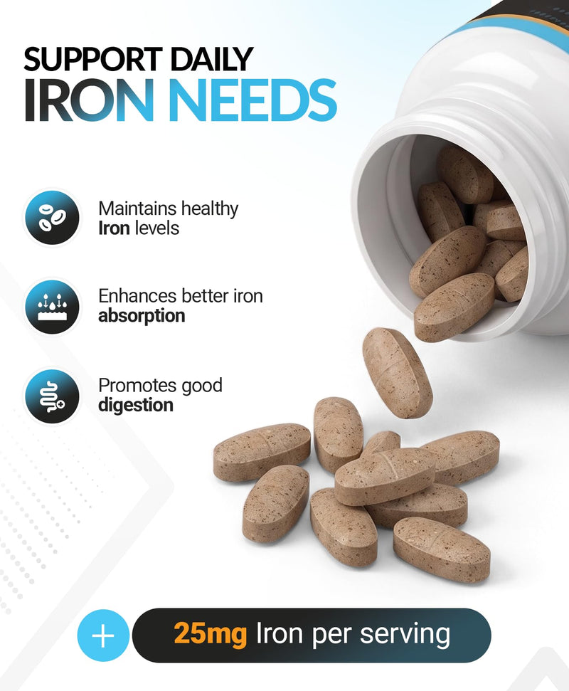 Immune Support Supplement for Men and Women - 150 Tablets | 1000 mg Vitamin C with Iron (Ferrous Fumarate) and Ginger Root, Vegan Non-GMO Daily Dietary Supplement