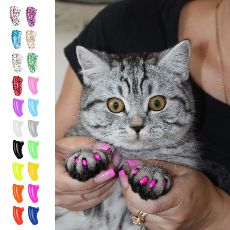 Pack of 200 cat nail covers, claw protection for cats, dogs, colorful soft claws, kitten nail caps, cat nail covers, nail plugs with adhesive adhesives, applicators with instructions for pets - BeesActive Australia