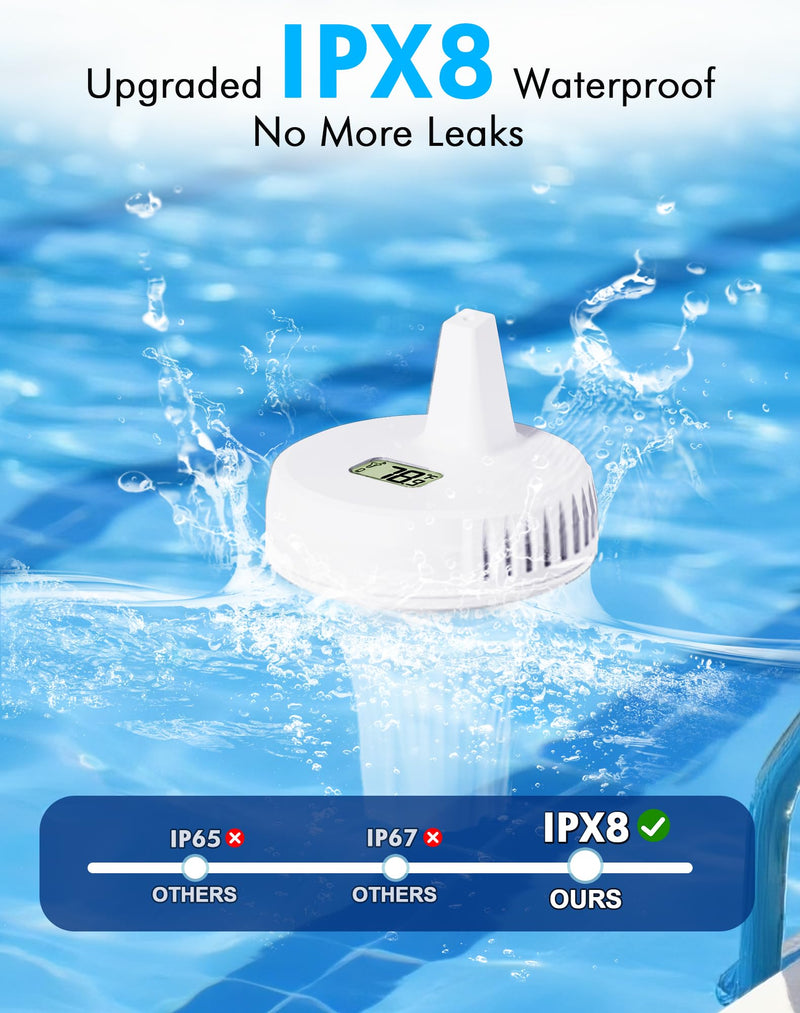 Pool Thermometer Floating Easy Read, IPX8 Waterproof Wireless Digital Thermometer with Indoor Thermometers for Swimming Pool, Spa, Aquarium, Cold Plunge, Hot Tub, Pond - BeesActive Australia
