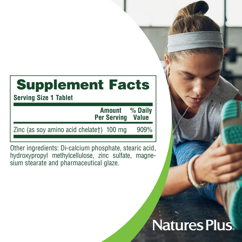 NaturesPlus Mega Zinc 100 mg Sustained Release - 90 Tablets - Vegetarian, Gluten Free - 90 Servings