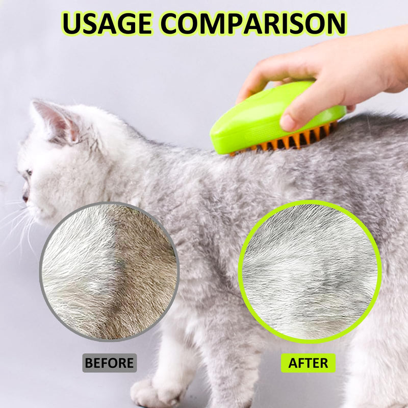 Cat Steam Brush - 3 In1 steam brush for cats,cat steam brush for shedding,cat brush with steam for Massage for Removing Tangled And Loosse Hair (Green) Green - BeesActive Australia