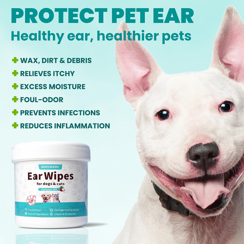 MEDUWEDU Pet Ear Cleaning Kit – Ear Wipes + Cotton Swabs for Dogs & Cats