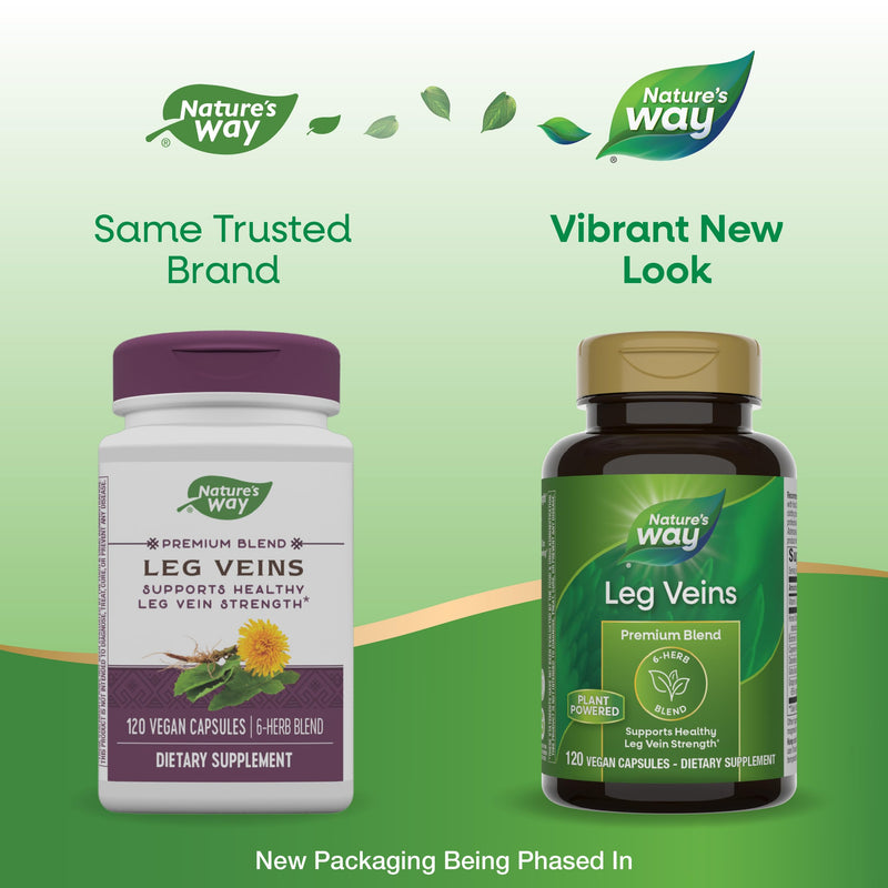 Nature's Way Leg Veins - Supports Healthy Leg Vein Strength* - 6-Herb Blend - With Horse Chestnut Extract, Dandelion - Vegan & Gluten Free - 120 Vegan Capsules (Pack of 2) 240 Count (Pack of 1) - BeesActive Australia