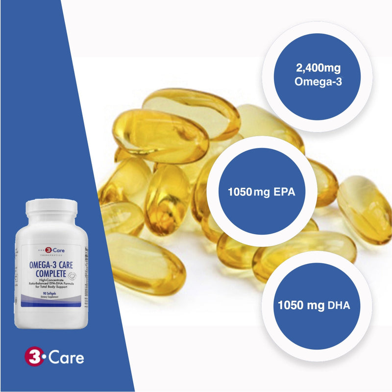 3Care® Omega-3 Complete 2,400mg, [Balanced 1:1 EPA & DHA] Fish Oil Supplement for Total Body Health [180-Count Softgels]-L8