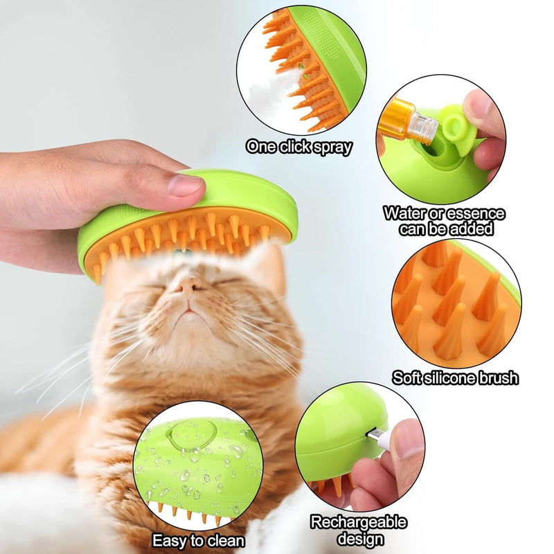Cat Steam Brush, 3 In1 Spray Cat Brush, Self Cleaning Cat Steamy Brush, Cat Steamy Brush for Massage, Steam Pet Brush for Removing Tangled and Loosse Hair (Green) Green - BeesActive Australia