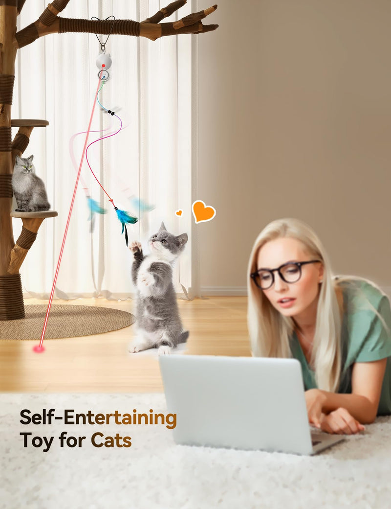 Cat Toys for Indoor Cats, Interactive Cat Toys, LED Hanging Cat Wand Toy, Smart USB Rechargeable Door Hanging Automatic Retractable Kitten Toys, White - BeesActive Australia