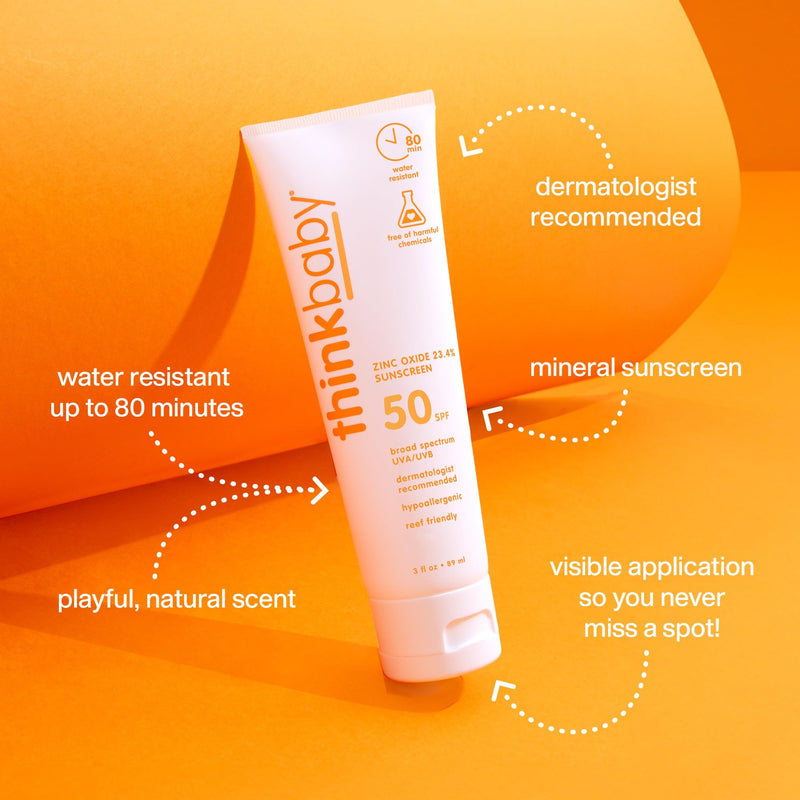 Thinkbaby SPF 50+ Baby Mineral Sunscreen ‚Äì Safe, Natural Sunblock for Babies - Water Resistant Sun Cream ‚Äì Broad Spectrum UVA/UVB Sun Protection ‚Äì Vegan Baby Sunscreen Lotion, 3 Oz. 3 Ounce (Pack of 1) SPF 50 Mineral Sunscreen - BeesActive Australia