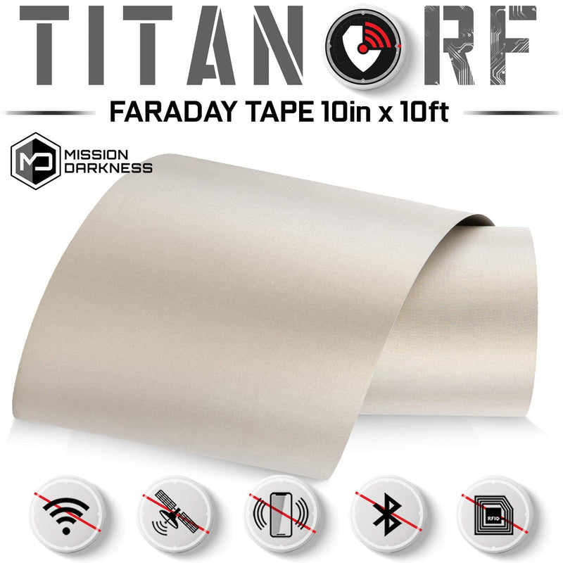 Mission Darkness TitanRF Faraday Tape // 10in W x 10ft L (25.4cm x 3.05m) High-Shielding Conductive Adhesive Tape Roll Used to Connect TitanRF Fabric Sheets or Seal RF Enclosures 10in x 10ft - BeesActive Australia
