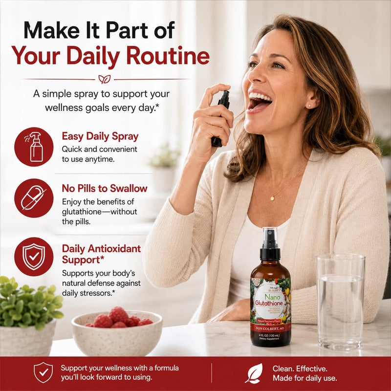 Dr. Colbert, MD Nano Reduced L-Glutathione Liquid Spray | Raspberry Flavor | by Divine Health | Nanonization | Superior Absorption | Includes Vitamin C | Sugar Free | 60 Servings | 4oz