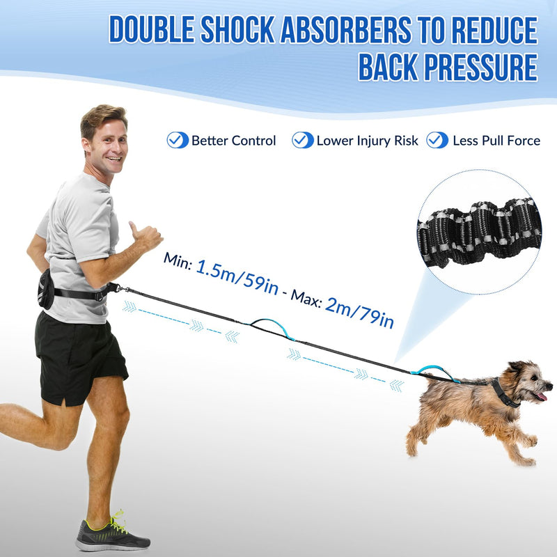 SlowTon Hands Free Dog Leash - with Removable Zipper Pouch, Shock Absorbing Bungee Leash, Dual Handle & Reflective Stitches, Wide Padded Adjustable Waist Leash for Dogs Walking Running (M, for 1 Dog) Medium for 8 - 25 lbs - BeesActive Australia