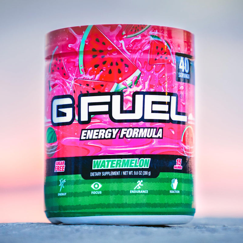 G Fuel Watermelon Energy Drink Powder, Pre Workout Caffeine Mix for Gaming, Sugar Free Focus Amino, Vitamin + Antioxidants, 9.9oz (Watermelon, 40 Servings)