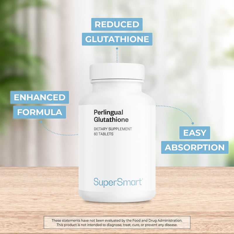 Supersmart Perlingual Glutathione (Easy Absorption) - Enhanced Reduced Glutathione with Vitamin C - Antioxidant Supplement | Non-GMO & Gluten-Free - 60 Tablets