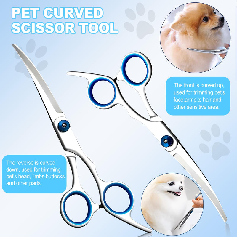 Dog Scissors Set of 5 Dog Hair Scissors with Thinning Scissors Curved Straight Scissors Grooming Comb for All Dogs Cat Cutting and Grooming A - BeesActive Australia