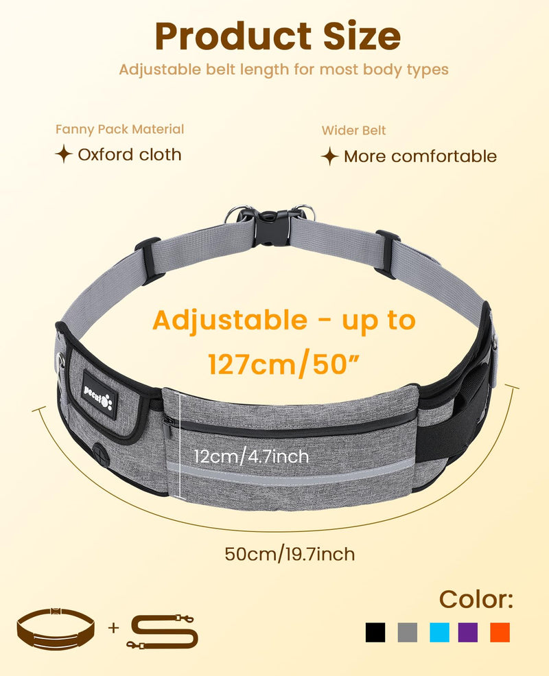 Pecute Dog Leash Hands Free with Pouch, Waist Belt Fanny Pack with Soft Pads, Dual Padded Handles and Shock Absorbing Bungee for Walking, Hiking, Training, Running 1 dog grey