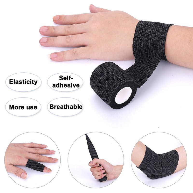 Tattoo Grip Tape Cover - 24PCS Self Adhesive Bandage Wrap, 2" X 5 Yards Black Athletic Tape,Ankle Tape, Cohesive Bandage Wrap…