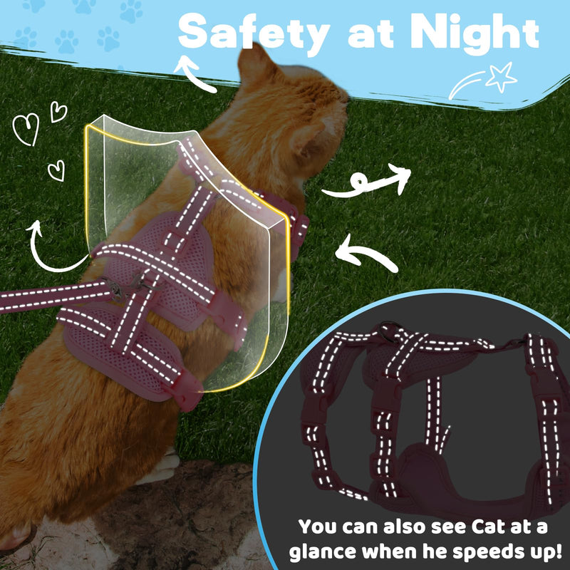 Fully Escape Proof Cat Harness and Leash Set for Walking, Adjustable Soft Kitten Vest with Reflective Strip for Small Medium Large Adult Cats, Breathable Kitty Harness,Pink M M(Neck Girth 13in-15.5in) Pink - BeesActive Australia