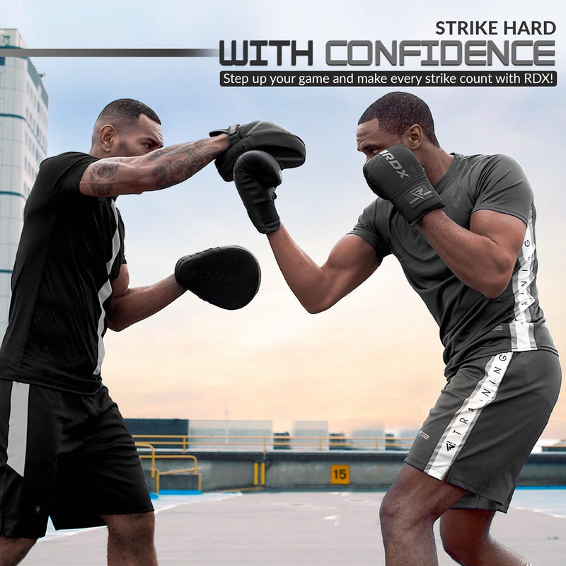 RDX Bag Gloves Boxing Punching Mitts, Maya Hide Leather, Padding, Ventilated Palm, MMA Heavy Punch Training, Muay Thai Kickboxing Focus Pads Double End Speed Ball Workout, Adult Men Women Black