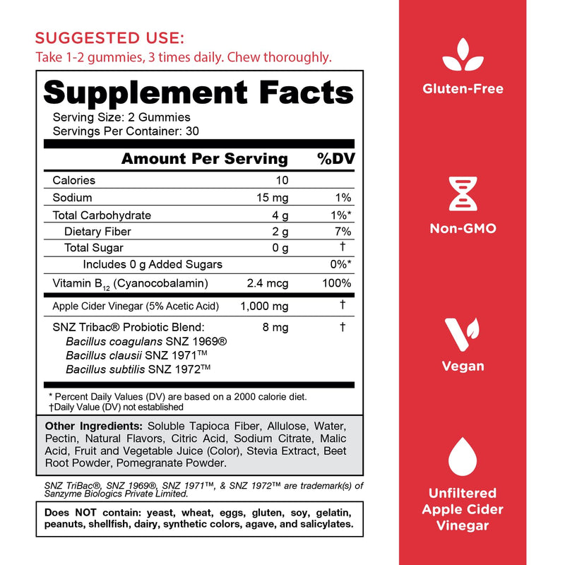 Goli Zero Sugar Apple Cider Vinegar Gummies - Vitamin B12, Probiotics to Address Bloating. No Artificial Sweeteners, No Sugar Alcohols. Vegan, Plant Based, Non-GMO, Gluten-Free & Gelatin Free. (1) - BeesActive Australia