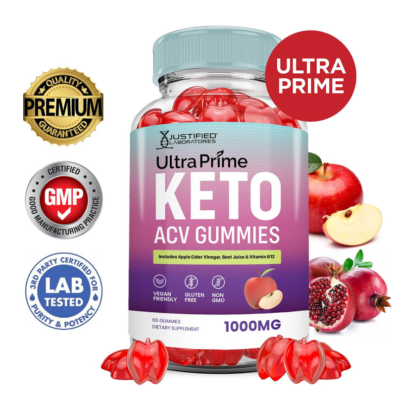 Ultra Prime Keto ACV Gummies Advanced Formula 1000MG UltraPrime Keto Gummies Apple Cider Vinegar Formulated with Pomegranate Beet Juice Powder B12 Vegan Non GMO 60 Gummys 60 Count (Pack of 1)