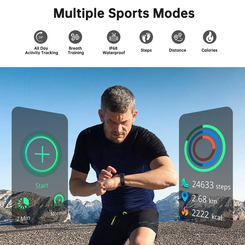 Health Fitness Tracker, Smart Watch with 24/7 Heart Rate and Blood Oxy-gen Monitor, Sleep Tracker with IP68 Waterproof, Activity Tracker Pedometer Step Counter for Women Men (Black) Black - BeesActive Australia