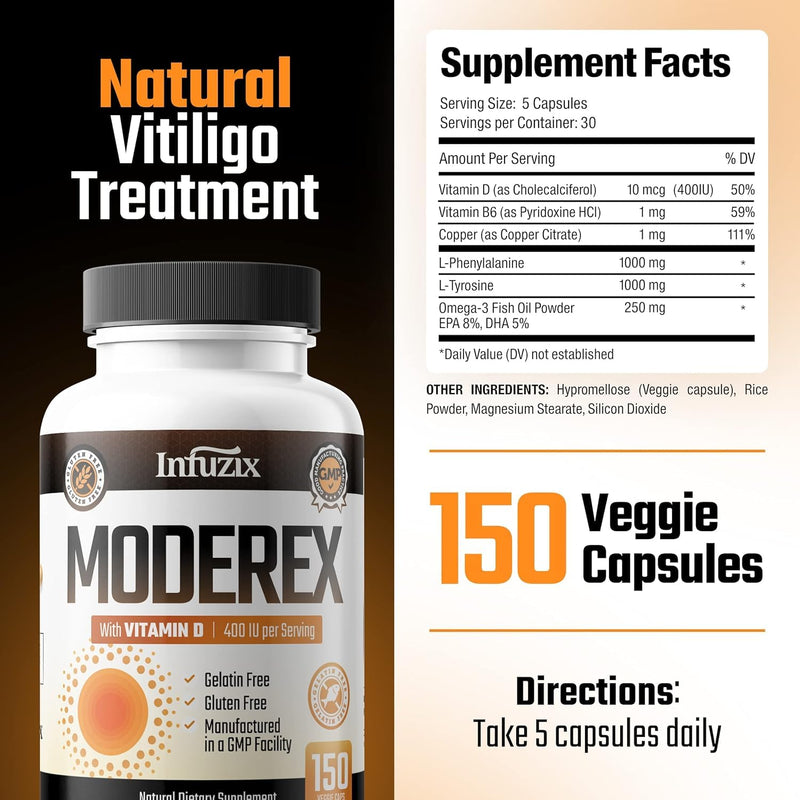 Moderex for Vitiligo – Natural Supplement for Skin Pigment Health & Repigmentation | Works Well with Vitiligo Creams | Best Vitiligo Support for Even Skin Tone & Healthy Pigment Balance