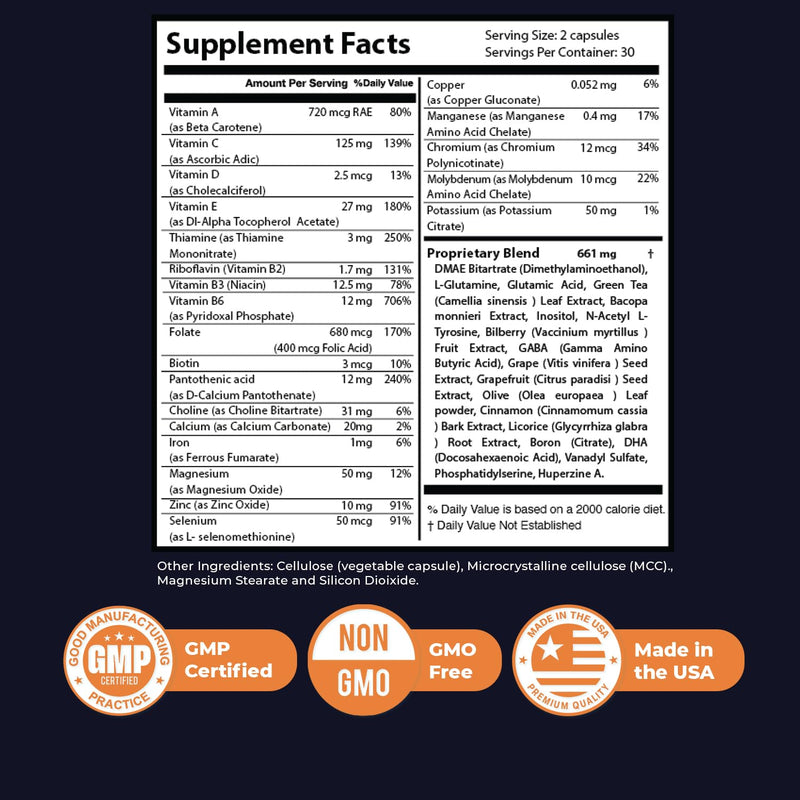 Memory Lift – Vitamins A, C, D, E & B-Complex – 60 Ct, 2 Month Supply | Also includes Choline with Vitamins A, C, D, E, B-Complex & Biotin | Non-GMO, GMP-Certified, Vegetarian 60 Count (Pack of 2)
