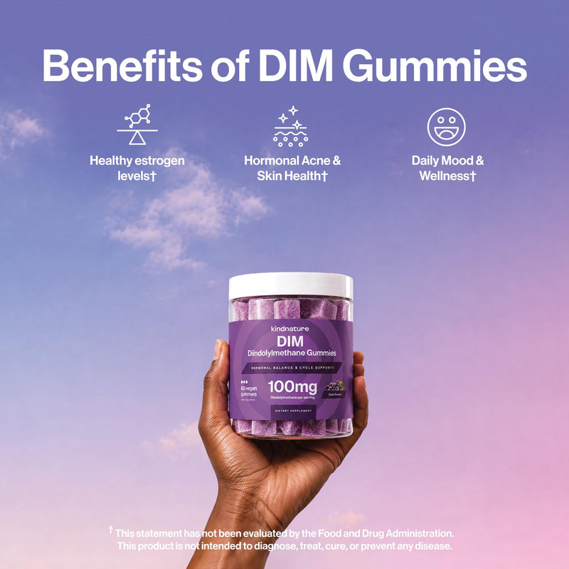 kindnature DIM Gummies 100mg – Hormone Balance Support for Women – Diindolylmethane Supplement for Estrogen Metabolism, Menopause & Skin Wellness – Vegan, Non-GMO, Gluten-Free – 60 Gummies