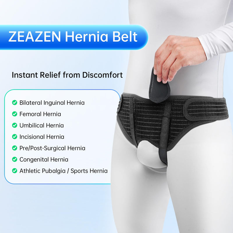 Hernia Belt for Men - Adjustable Support Brace, Comfortable & Breathable Design, Ideal for Single/Double Inguinal Hernia Pain Relief, Discreet Wear for Everyday Use (Black, Medium) Black