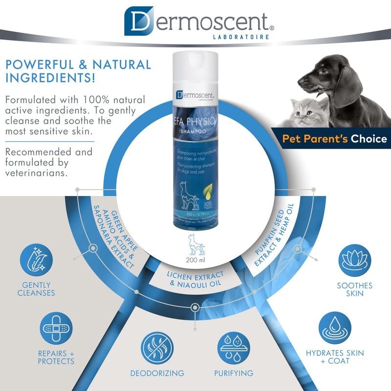 Dermoscent EFA Physio Shampoo for Dogs & Cats - Gentle Natural Ingredients for Frequent Bathing Allergies & Itchy Skin Relief - Soothes Dermatitis & Atopic Skin - 200 ml - PawsPlanet Australia