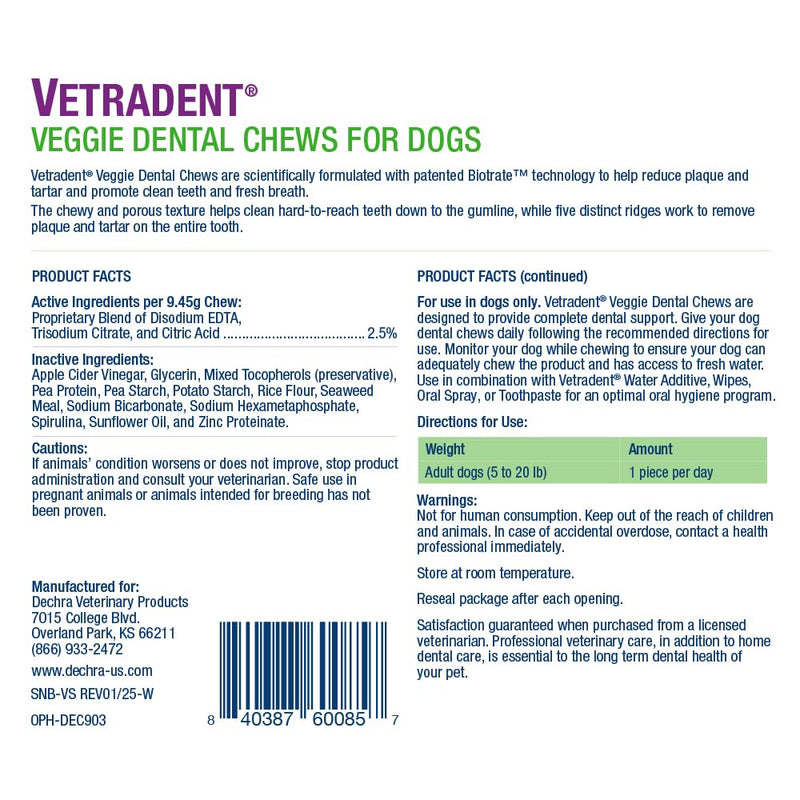 Vetradent® Veggie Dental Chews for Small Dogs 0.33 Ounce (Pack of 30)
