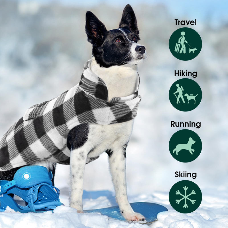 Kuoser Dog Winter Coat, Windproof Dog Fleece Jacket British Style Plaid Cold Weather Dog Vest Coats, Reversible Cozy Warm Dog Clothes Pet Apparel for Large Size Dogs L White - BeesActive Australia