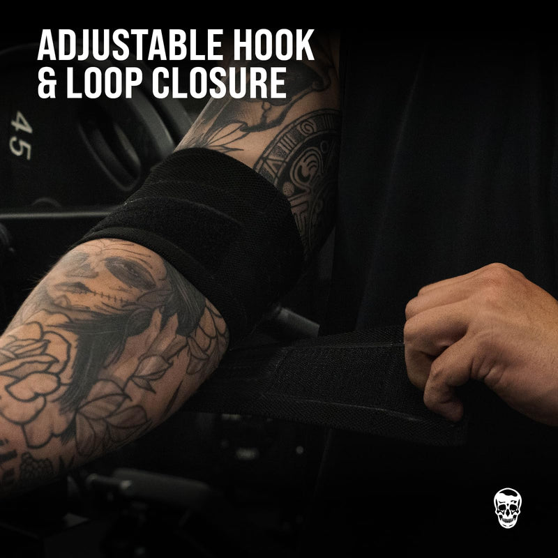 Gymreapers Weightlifting Elbow Wraps (1 Pair) - Flexible 40'' Elbow Compression Strap & Joint Support Brace - for Bench Press, Powerlifting, and Pressing Black