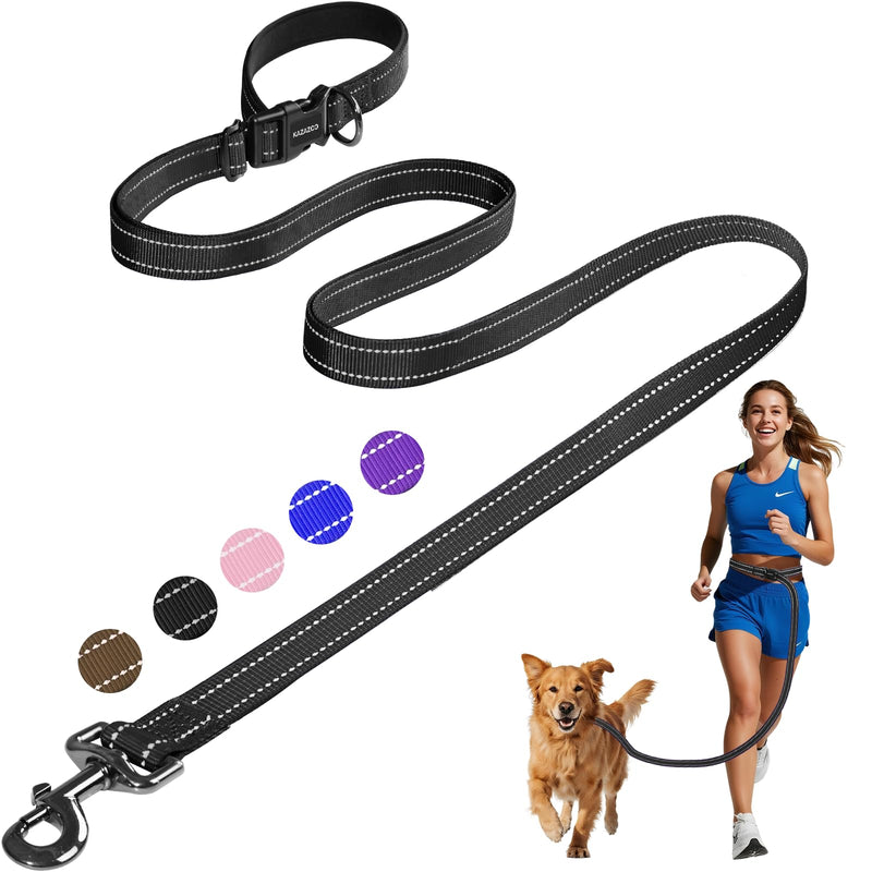 Kazazoo Hands-Free Dog Leash Adjustable Length 5-8Ft, Waist for Dog Walking, Running for Small &Medium Dogs with Reflective Strips, Ballistic Nylon, Waist Belt, Lightweight Black M - BeesActive Australia