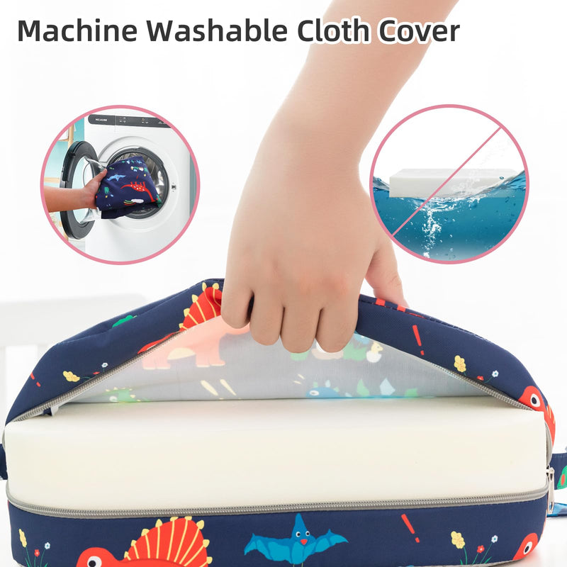 Toddler Booster Seat for Dining Table, Portable Kids Booster Seat with Safety Buckles Portable Increasing Booster Cushion with Non-Slip Bottom (Blue Dinosaur) Blue-Dinosaur - BeesActive Australia