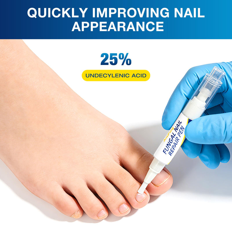 Toenail Fungus Treatment Extra Strength - AntiFung Pen with 25% Undecylenic Acid - Effective Nail Repair for Damaged Nails, Ingrown Nails & Discoloration - 3-Pack Applicator Pen