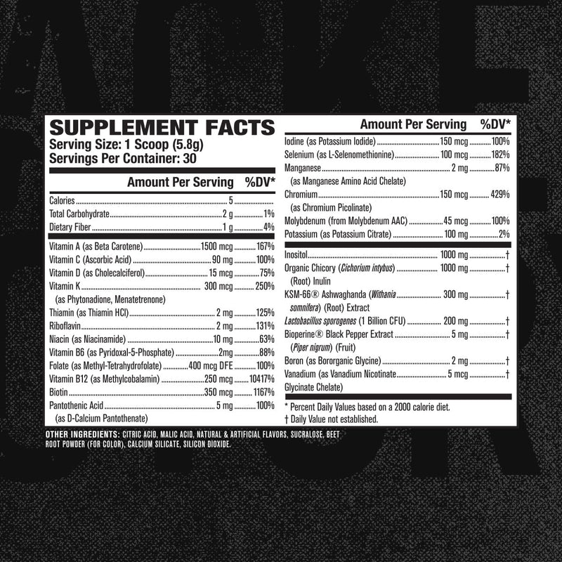Jacked Factory Vita XT Performance Vitamin Powder - Daily Multivitamin Powder for Men with KSM-66 Ashwagandha, Prebiotic Fiber, Vitamin A, C, D, K, B6, B12, & More - Strawberry Lemonade, 30Sv