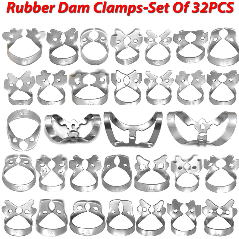 MEDSPO Professional Dental Rubber Dam Clamps | Endodontic Hygenic Brinker Universal Retractors| Tissue Gingival Lower Molars | Restorative Instruments Tools CE (32 Piece Set) 32 Piece Set - BeesActive Australia