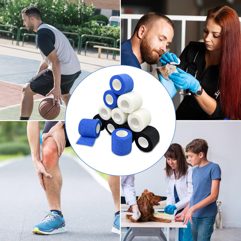 Lectorias 12 rolls 450 cm long self-adhesive bandage, elastic and breathable, self-adhesive bandage, adhesive bandage, self-adhesive fixing bandage for wrist protection (5 cm wide) black white blue - BeesActive Australia