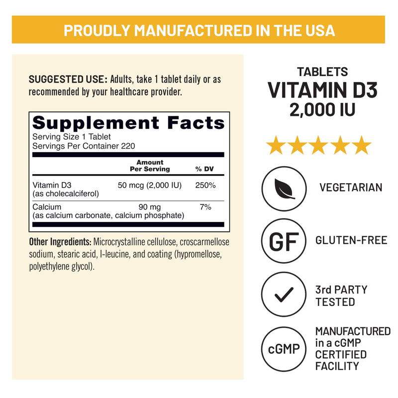 NatureWise Vitamin D3 2000IU (50 mcg), Vitamin D Supplement, 220 Tablets | Naturally Sourced Vitamin D3 - Easy to Swallow Mini Tablets - Supports Bone Health & Immune System - 220-Day Supply