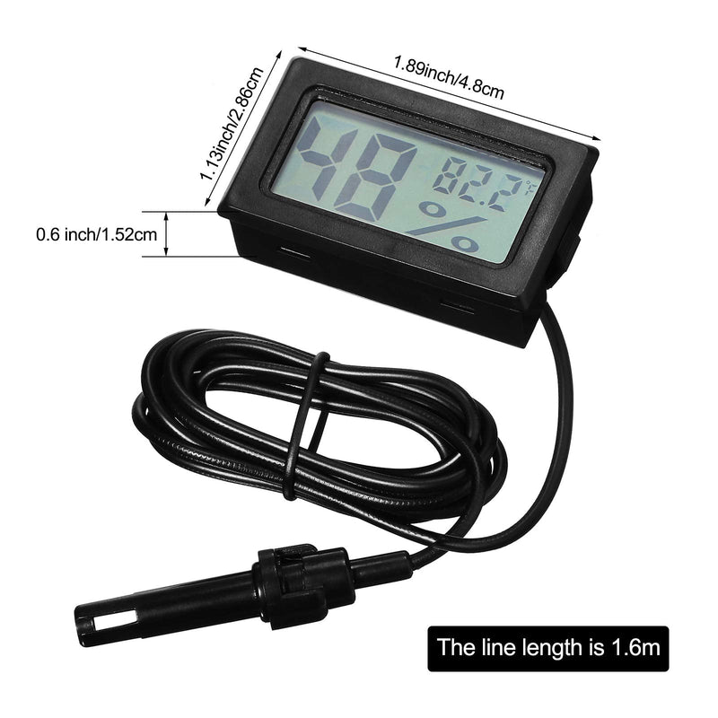 Weewooday Mini Digital Temperature Humidity Meters Gauge with Probe Gauge LCD Fahrenheit Display Thermometer Hygrometer for Incubator Reptile Plant Greenhouse Chicken Coop Garden(Black, 6 Pieces) Black