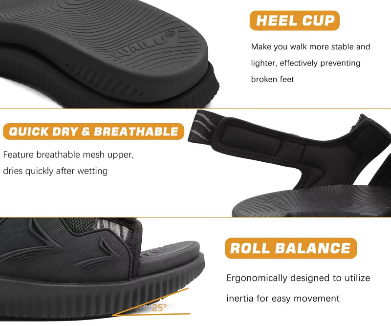 KuaiLu Mens Arch Support Hiking Sandals Orthopedic Athletic Walking Sandles 10.5 Black